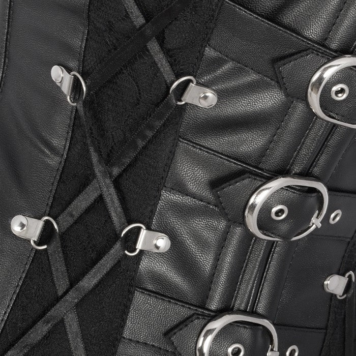 Black Leather Overbust Corset with silver studs – Handcrafted & Steel Boned
