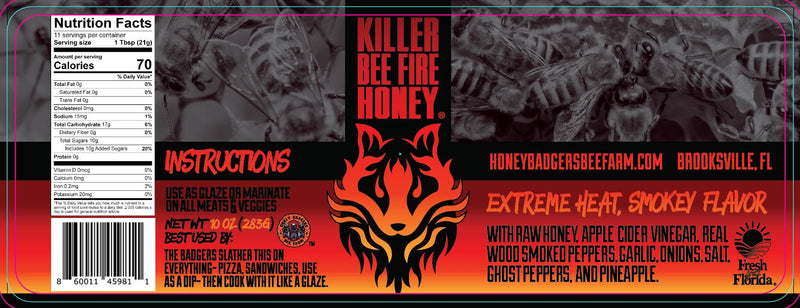 Killer Bee - Fire Honey - All Natural - Hot Honey by Honey Badgers Bee Farm