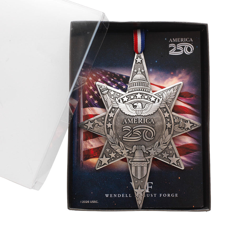 Gift packaging display for America250 Sea to Shining Sea Star Ornament