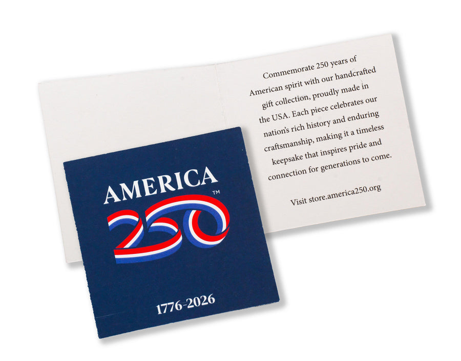 Product information card for America250 Sea to Shining Sea Ornament (Bronze and Crystals)