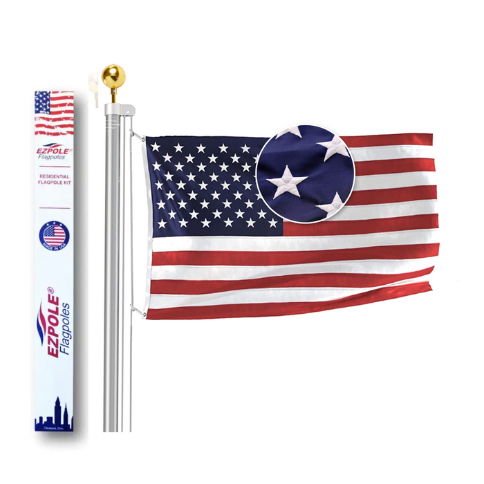 25-foot tapered sectional aluminum flagpole kit with 4x6 American flag and installation hardware