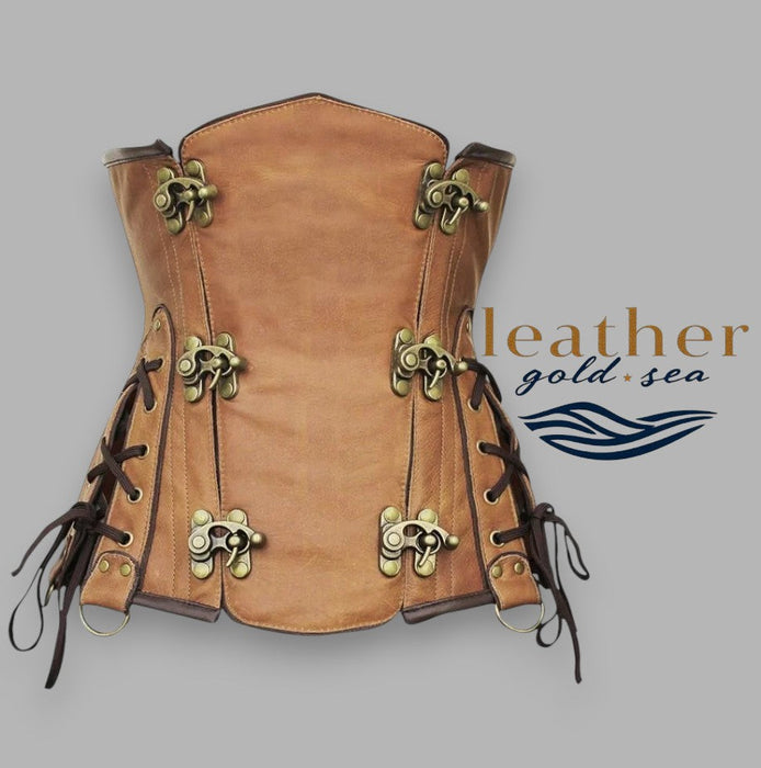 Brown Leather Corset – Real Leather, Sizes 20–50