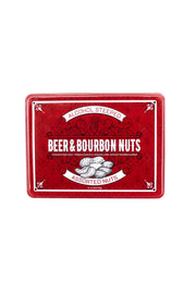 Beer & Bourbon Liquor Nuts Men's Gift Tin - Assorted booze-infused cashews, peanuts, almonds in red tin - Perfect for birthdays, game nights, BBQs