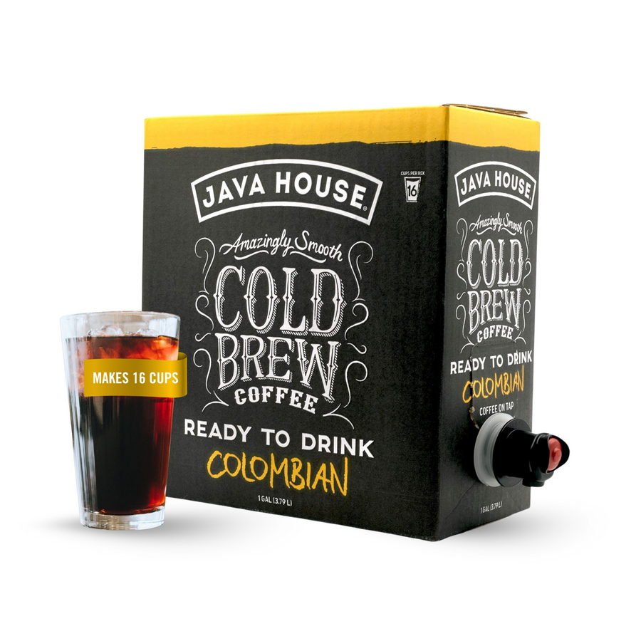 Colombian on-tap box beside iced coffee