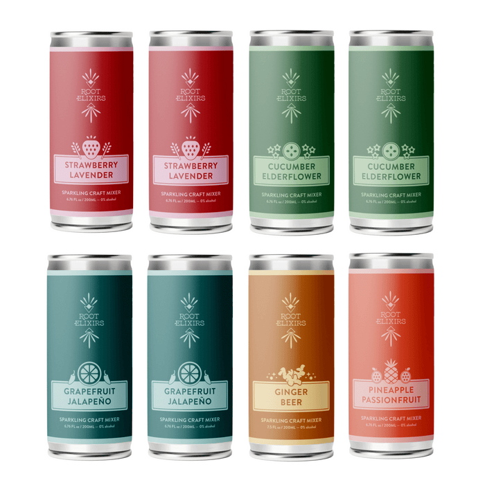 Root Elixirs Variety Pack | Root Elixirs Sparkling Premium Cocktail Mixers- 8 Cans 7.5oz by Farm2Me