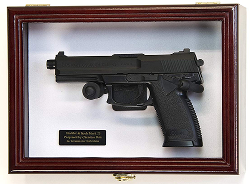 Flag Connections Single Pistol Display Case Wall Mount Solid Hardwood Cabinet Gun Holder White Felt Background