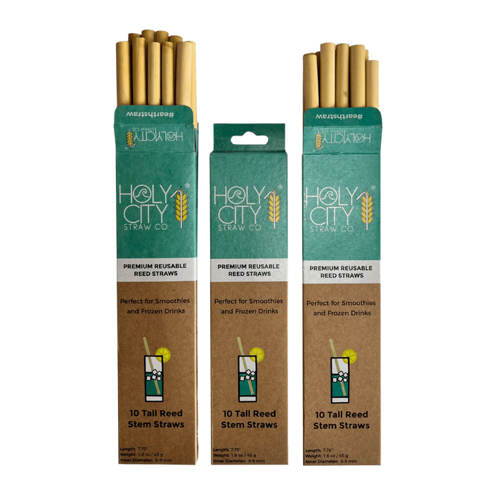 3 Pack Bundle of Holy City Straw Company Tall Reusable Reed Straw Stacked