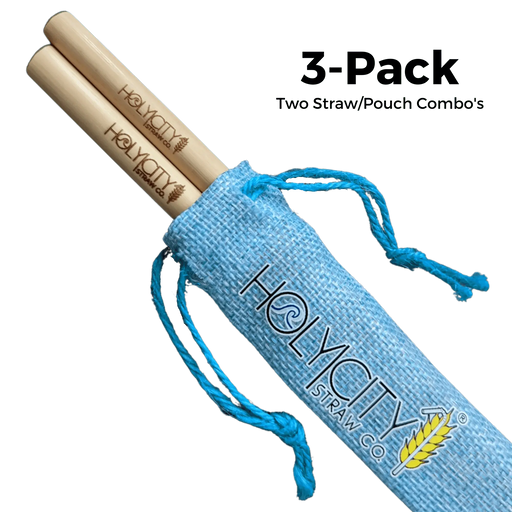 3 Pack Bundle of Two Straw Holy City Straw Company Branded Pouch
