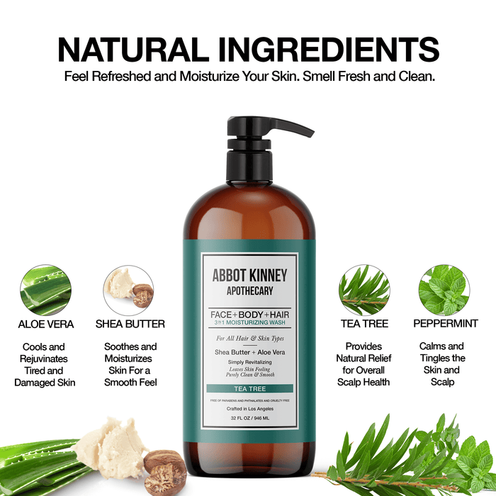3 PACK - Men's 3-in-1 Moisturizing Shampoo, Conditioner, and Body Wash, Tea Tree 32oz by Abbot Kinney Apothecary Men's Grooming Los Angeles Brands 