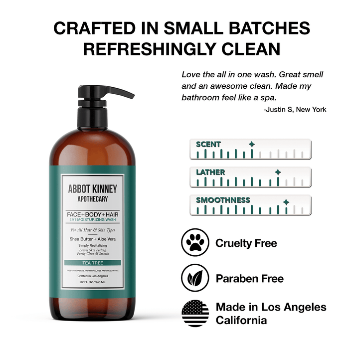 3 PACK - Men's 3-in-1 Moisturizing Shampoo, Conditioner, and Body Wash, Tea Tree 32oz by Abbot Kinney Apothecary Men's Grooming Los Angeles Brands 