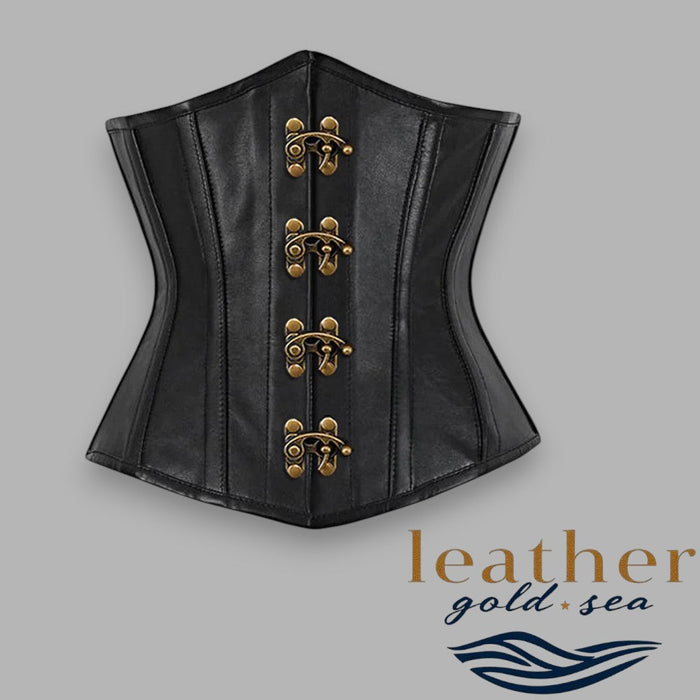 leather underbust corset - Handcrafted Black Leather