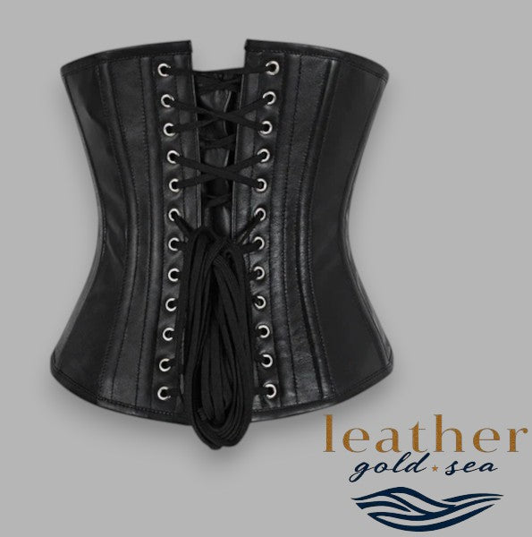 leather underbust corset - Handcrafted Black Leather