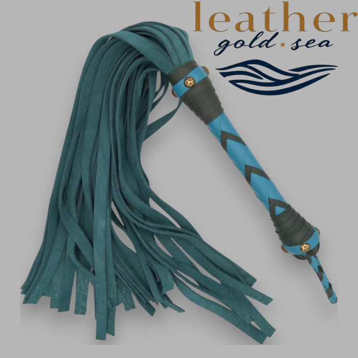 Handmade Leather Flogger In Teal Dark Grey