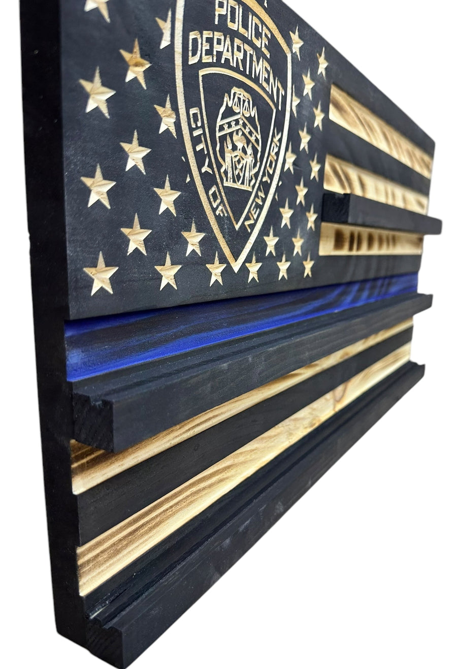 Custom Wooden Challenge Coin Display Flag with Engraved Badge