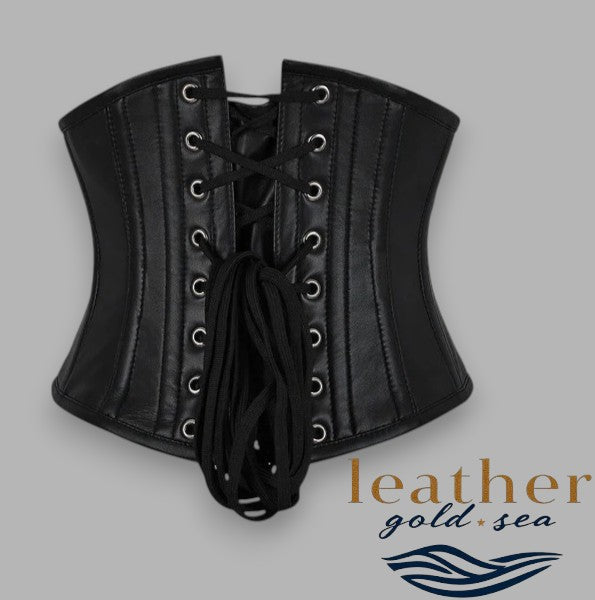 Black Leather Underbust Corset – Handcrafted Fit