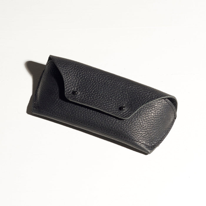 black leather glasses holder made by hand in portland maine