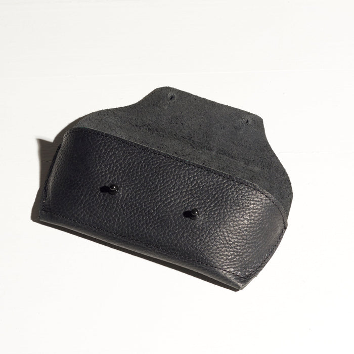 black leather glasses holder made by hand in portland maine