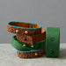 textured green blue tan leather bracelets made by hand in portland maine