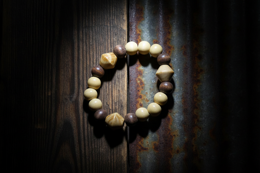 3 Bi-cone Wood Bead Bracelet by Theiss Tye Dye Studio