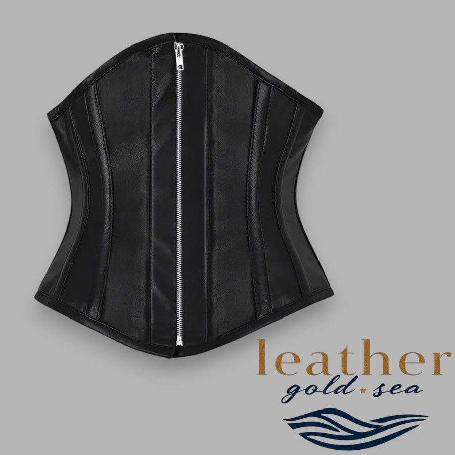 Leather Corset Belt – Black, Handmade | Under bust Corset