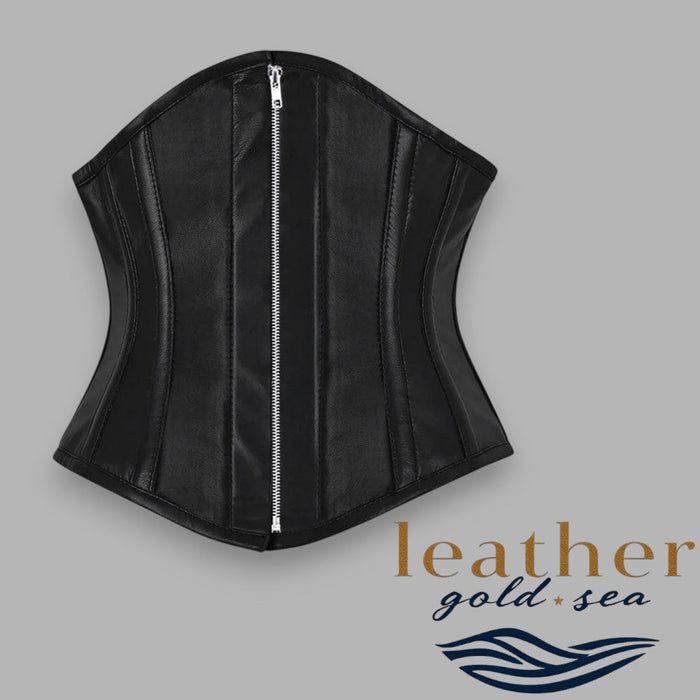 Leather Corset Belt – Black, Handmade | Under bust Corset