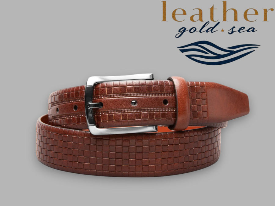 custom belt | Basketweave Leather Belt with Silver Buckle