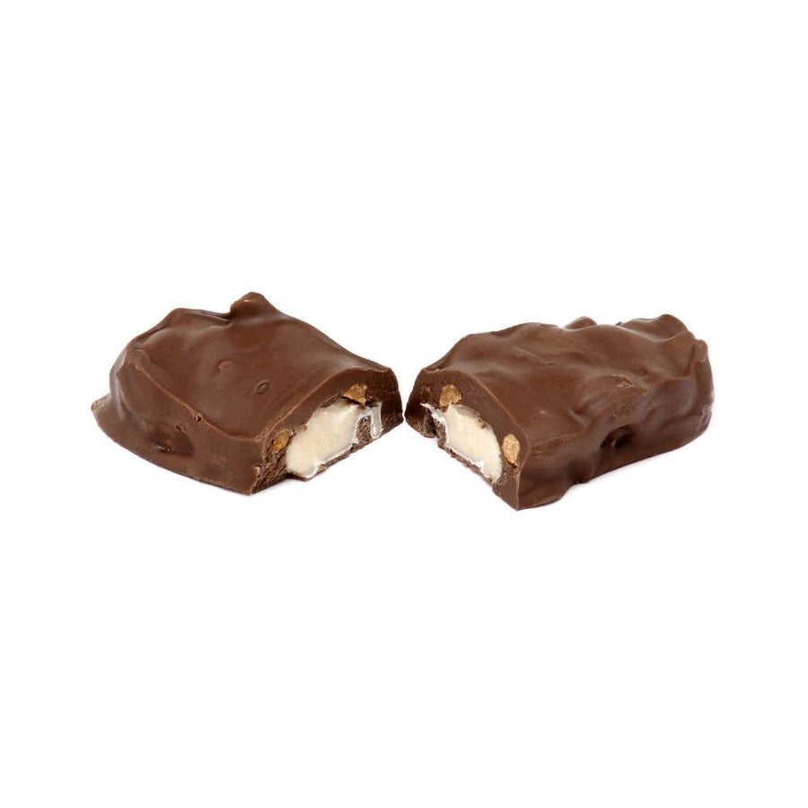 Old Faithful Milk Chocolate Peanut Marshmallow Bar — bar cut open to show peanuts and marshmallow
