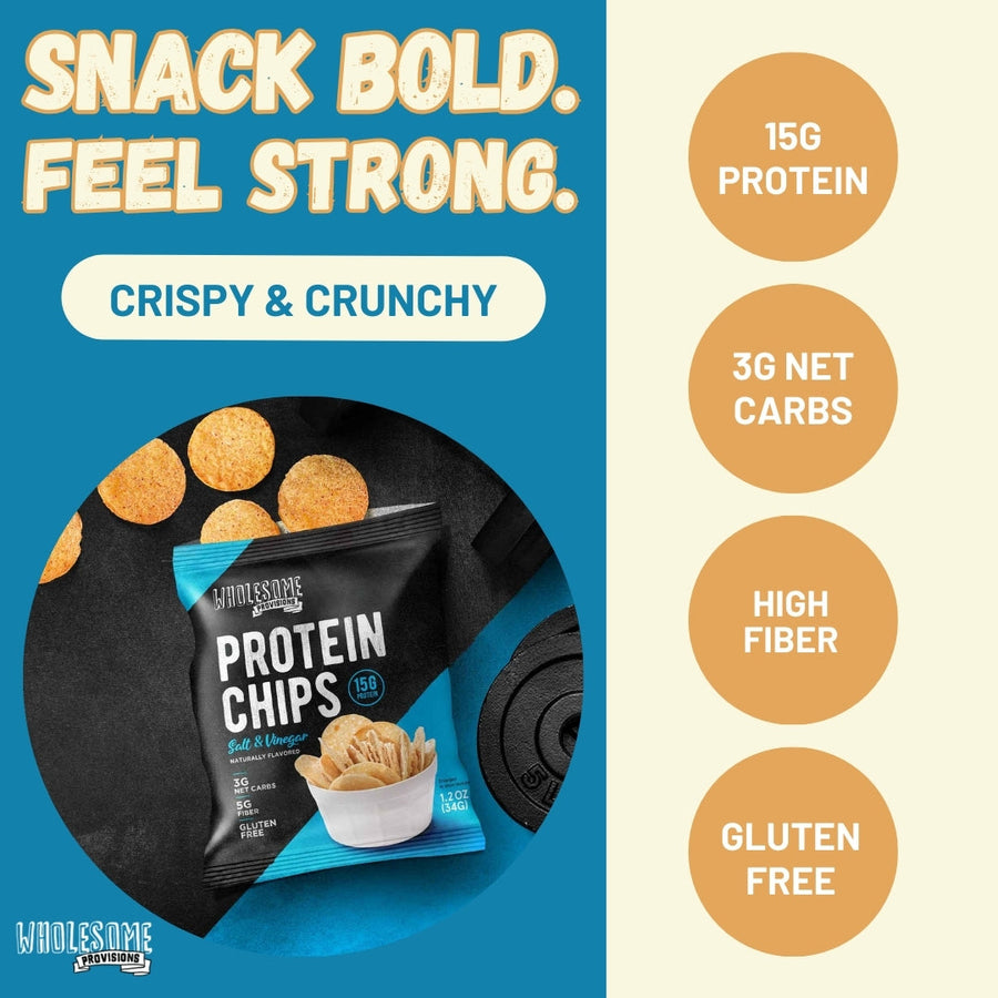 Sea Salt & Vinegar Protein Chips: bag with feature graphic.