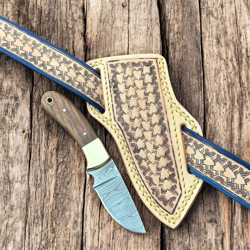 Handmade Cowboy Knife with Damascus Blade & Sheath