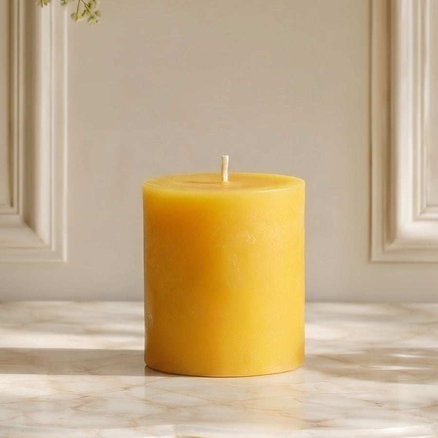 3x3 Inch Yellow Beeswax Pillar Candle