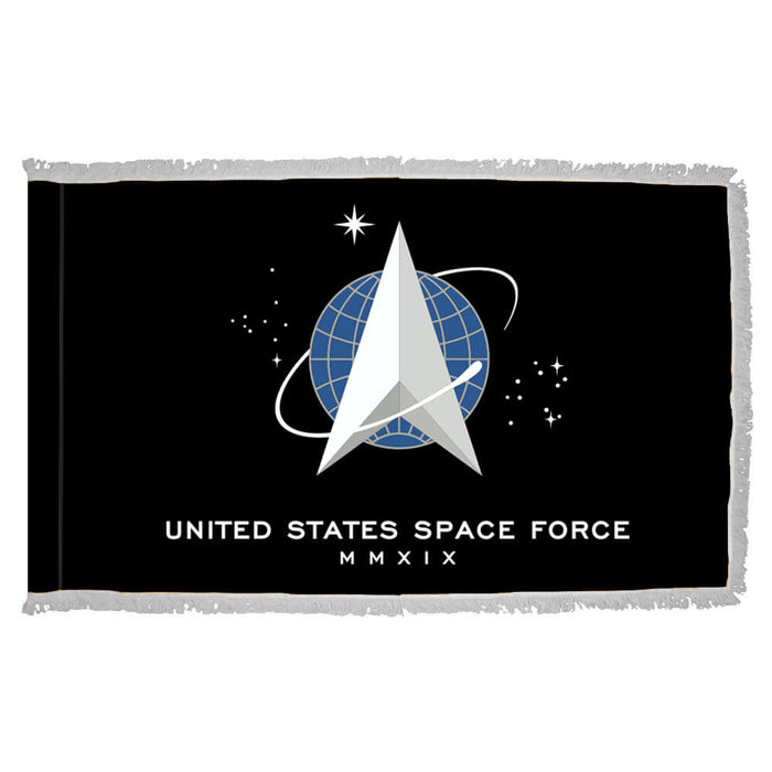 3x5 U.S. Space Force nylon flag with pole hem and decorative fringe made in USA