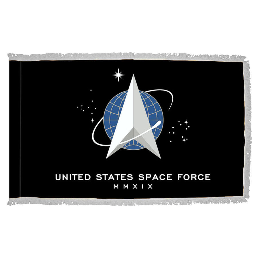 3x5 U.S. Space Force nylon flag with pole hem and decorative fringe made in USA