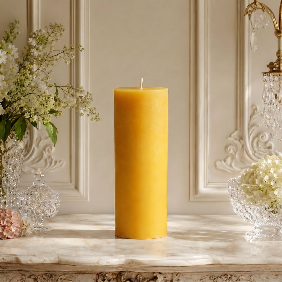 3x9 Inch Yellow Beeswax Pillar Candle