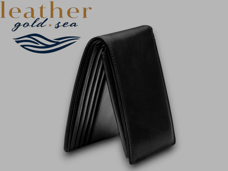 Handmade Black Leather Bifold Wallets for Men