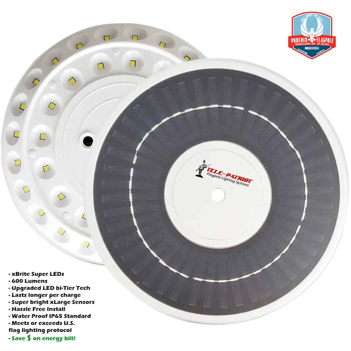 TelePatriot 600 Series Solar Flagpole Light - 600 Lumen IP65 LED