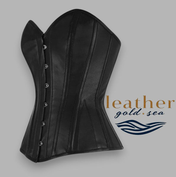 Black leather Corset with silver studs | Handcrafted in Leather
