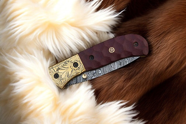 Handmade Damascus Pocket Knife with Micarta Handle