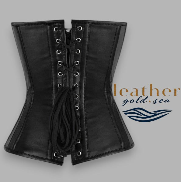 Plus Size Corset – Overbust Corset | Black Leather Handmade