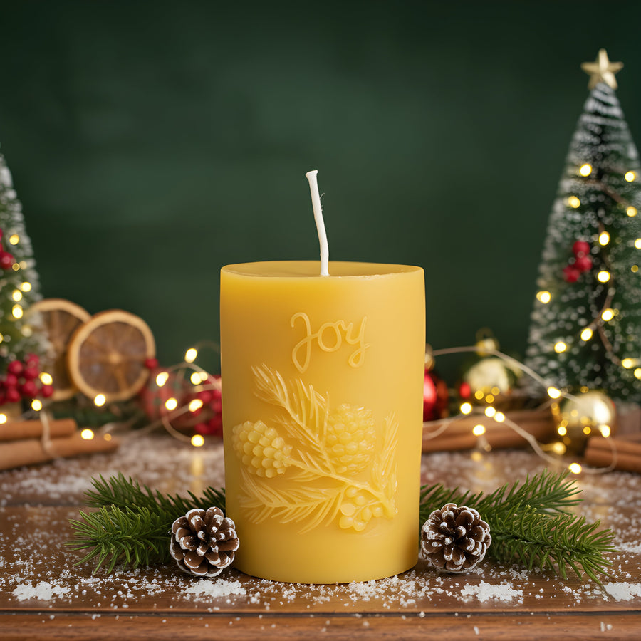 Joy Pinecone Beeswax Pillar Candle