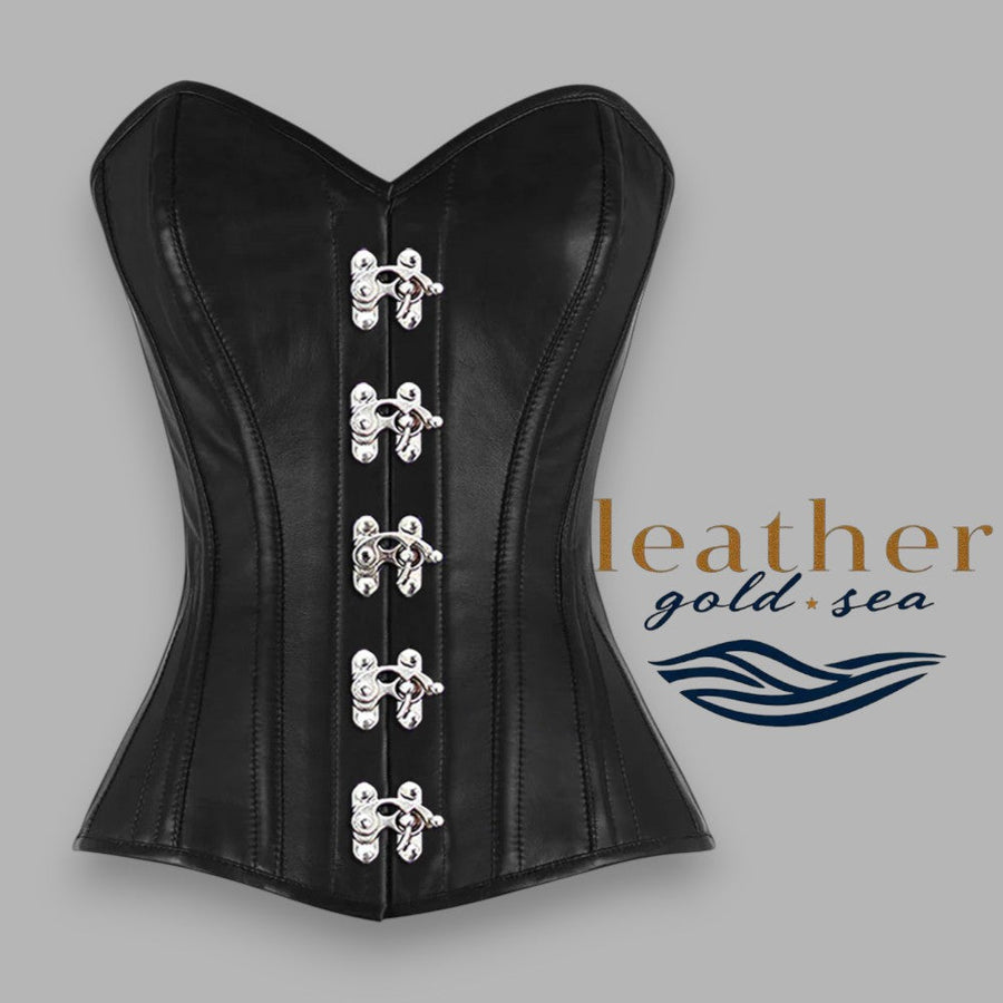 Black Leather Corset with Silver Studs – Handmade