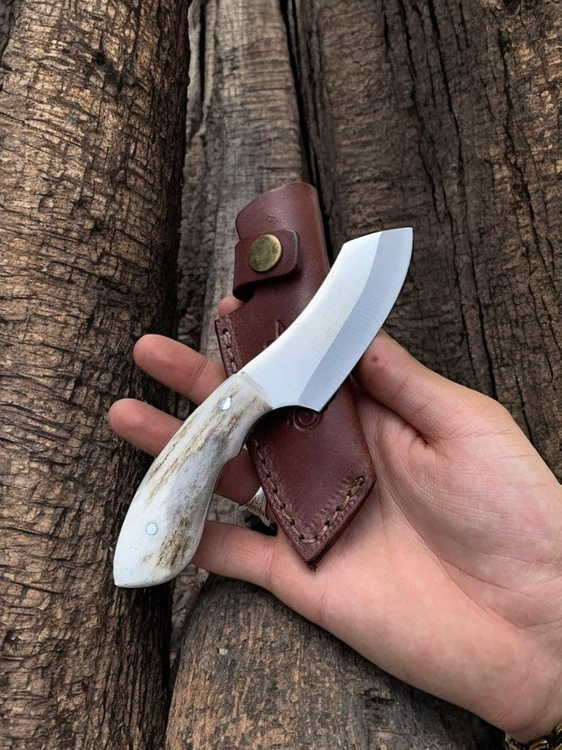 Handmade D2 Steel Skinning Knife with Elk Antler Handle