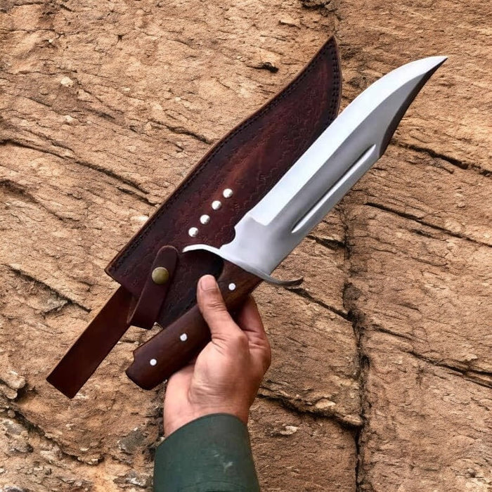 Handmade Carbon Steel Bowie Knife with Rosewood Handle
