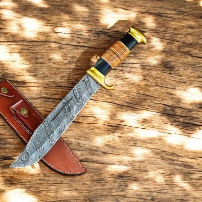 Handmade Damascus Bowie Knife – 14" with Buffalo Horn Handle