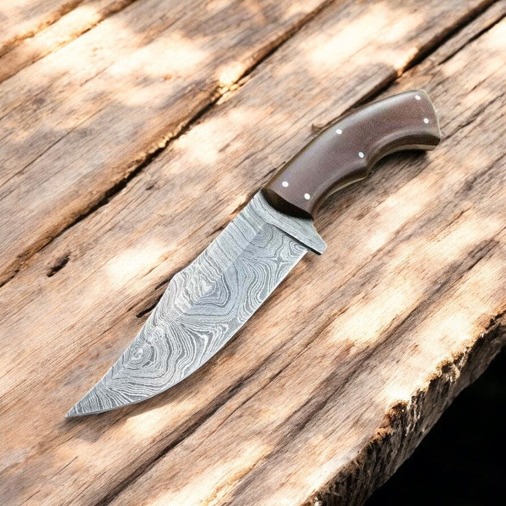 Handmade Damascus Hunting Knife – 9" with Wood Handle