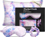 Market Fresh Beauty Mulberry Silk Sleep Set, Pillowcase, Eye Mask and Hair Scrunchie, Silk, Pink, White & Blue