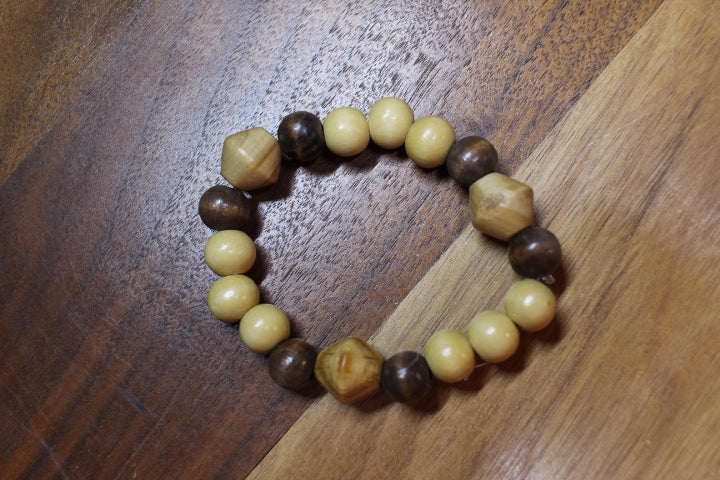3 Bi-cone Wood Bead Bracelet by Theiss Tye Dye Studio