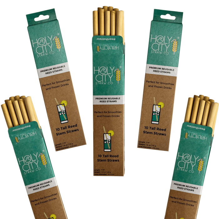 5 Pack Bundle of Holy City Straw Company Tall Reusable Reed Straws spread