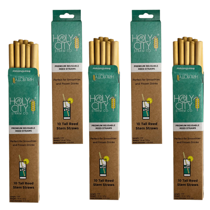 5 Pack Bundle of Holy City Straw Company Tall Reusable Reed Straws stagger