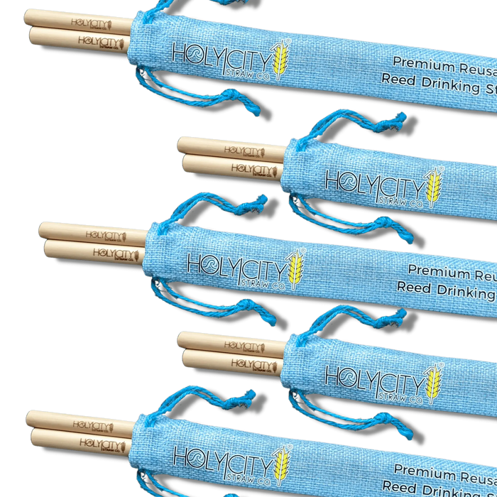 5 Pack Bundle of Two Straw Holy City Straw Company Branded Pouch Sitting Side by Side