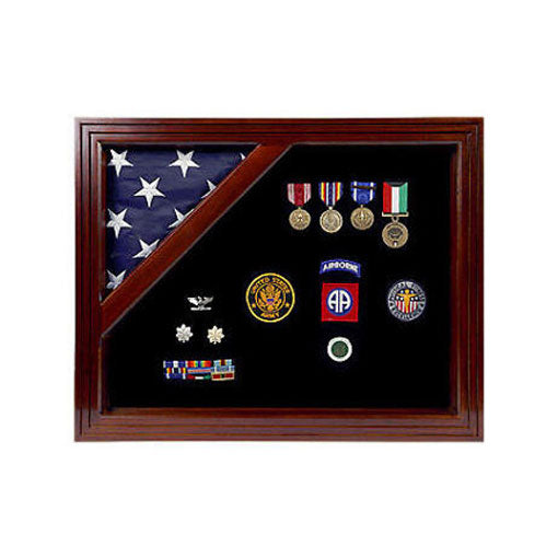 Military Award Shadow Box with Display Case for 3 x 5 feet Flag Black backing cherry wood flag display case., Military Award Shadow Box with Display Case for 3 x 5 feet, The Military Gift Store, Flags Military Shadow Box